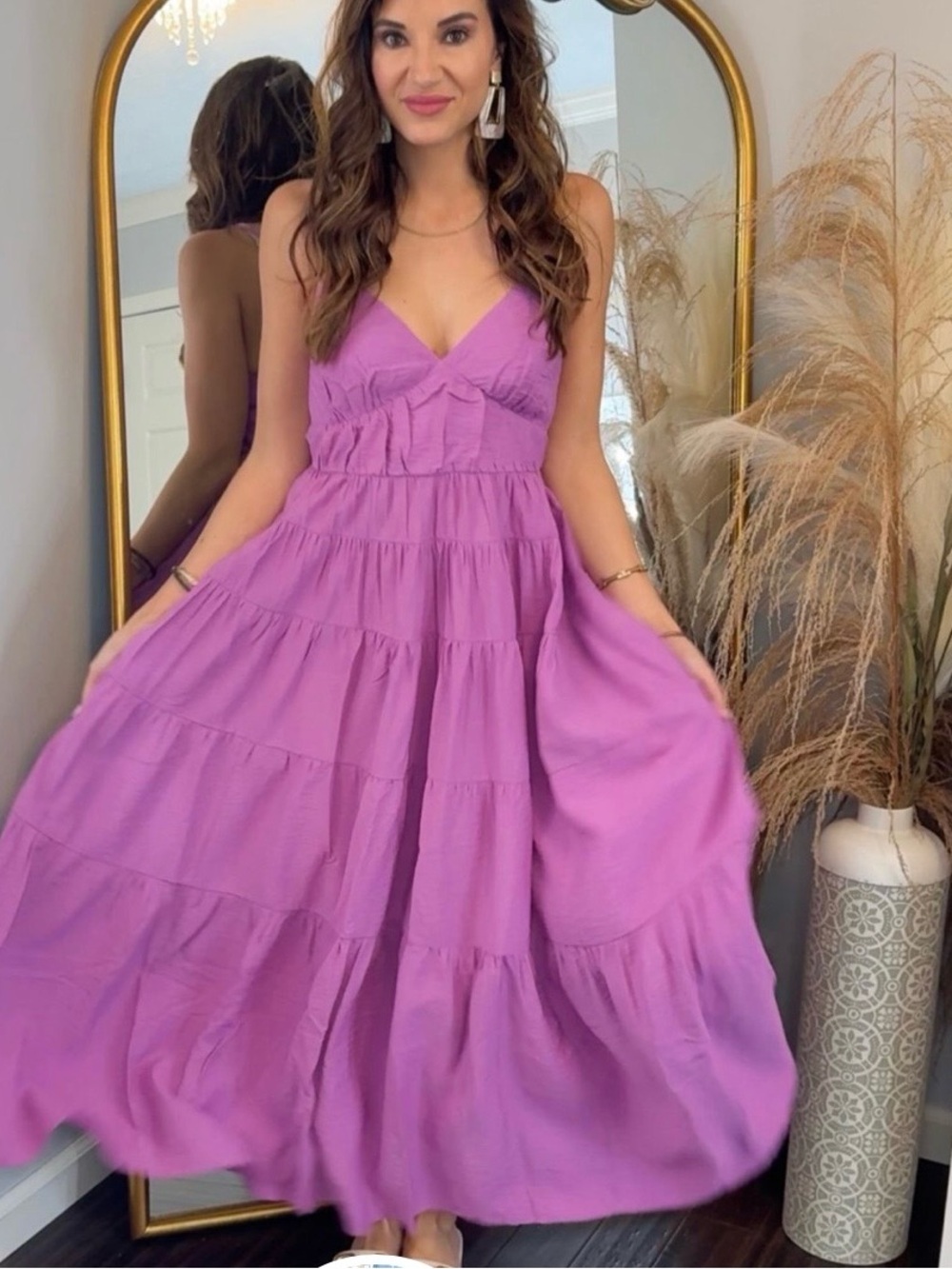 Abercrombie & Fitch Lavender Tiered V-Neck Maxi Dress